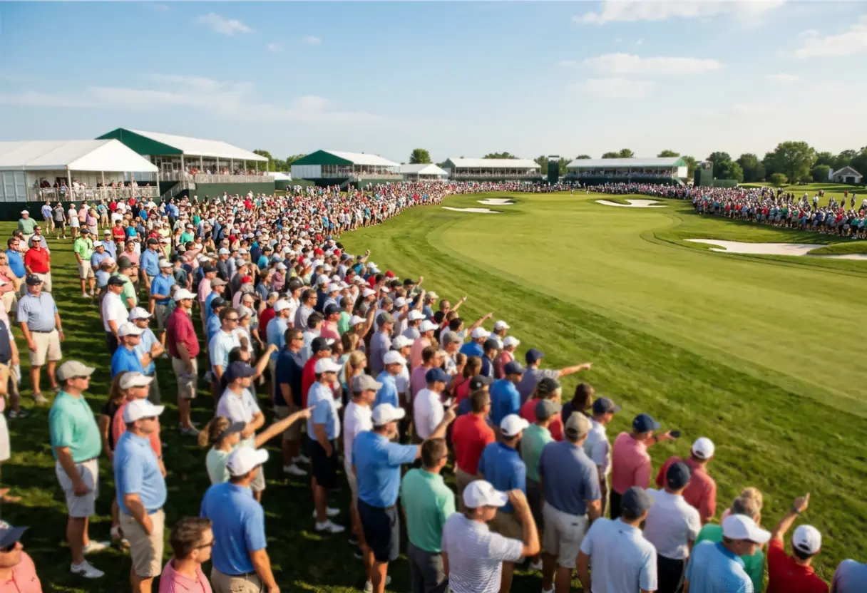 Publikhav vid en PGA Tour-turnering med spelbolagsreklam synlig, illustrerar golf betting market tillväxt