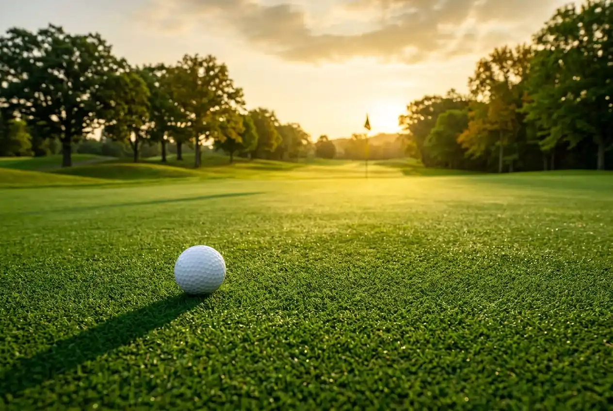 Golfbana med fairway och green i solljus, symboliserar each way bet golf